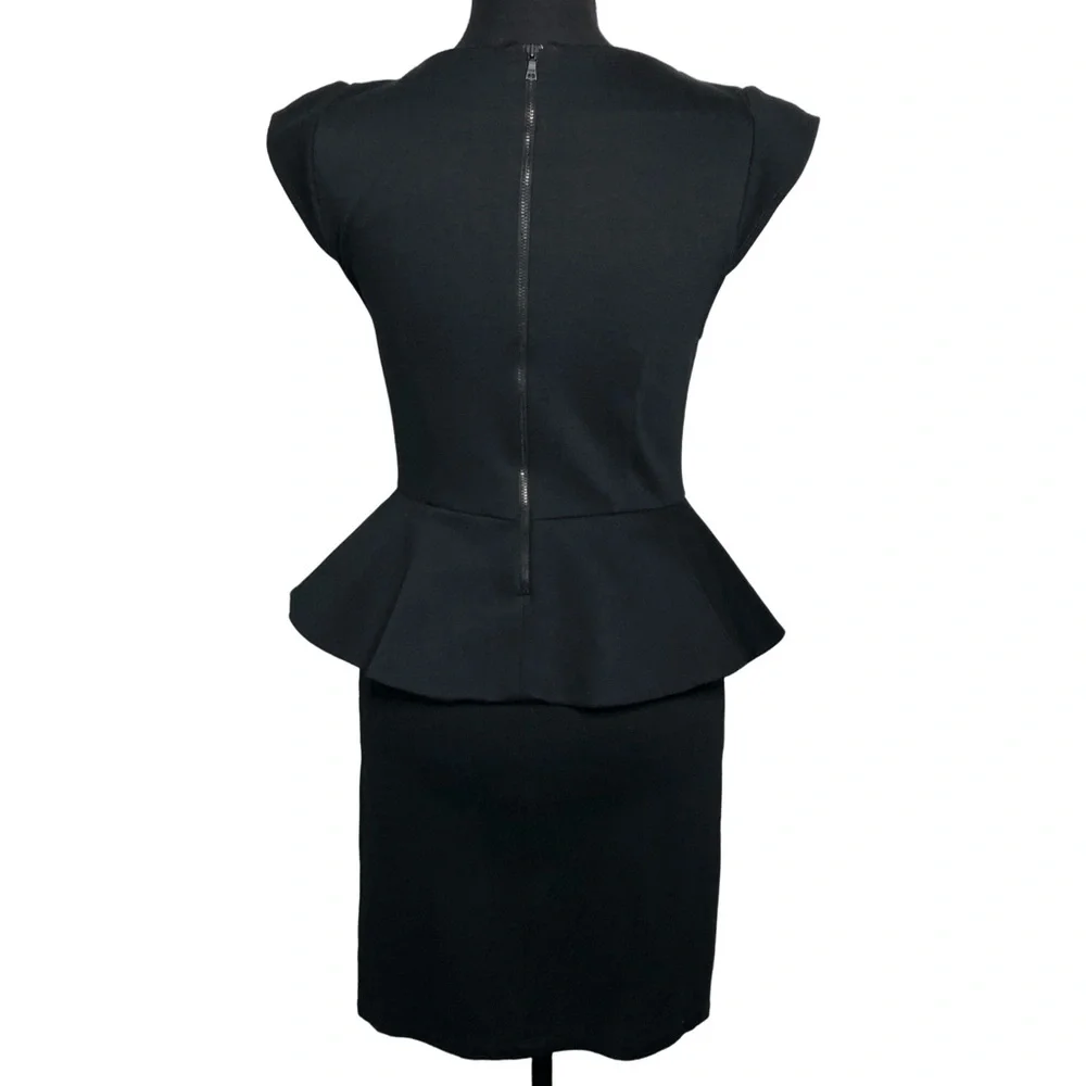 Alice + Olivia Dress Peplum Cap Sleeve Black Size 8 - Picture 3 of 10